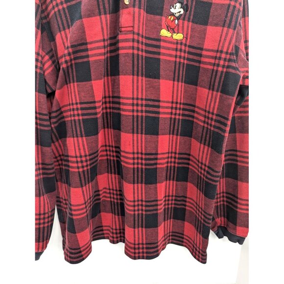 The Disney Store Men Red and Black Plaid Long Sleeve 3 Button Shirt Size Large - Picture 4 of 11